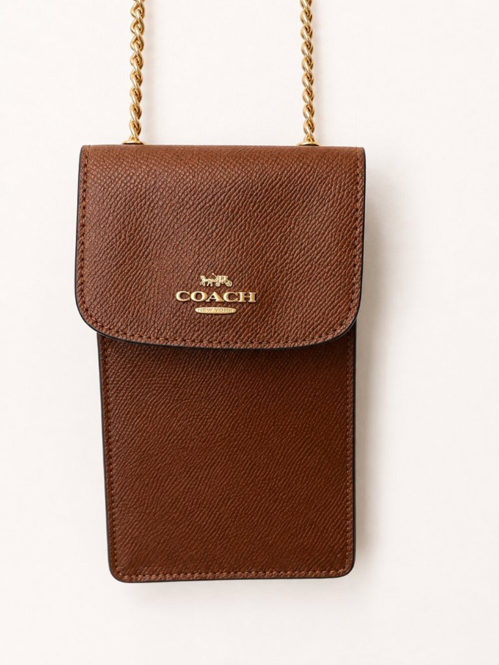 Coach Brown Saffiano Leather North/South Phone Crossbody Bag